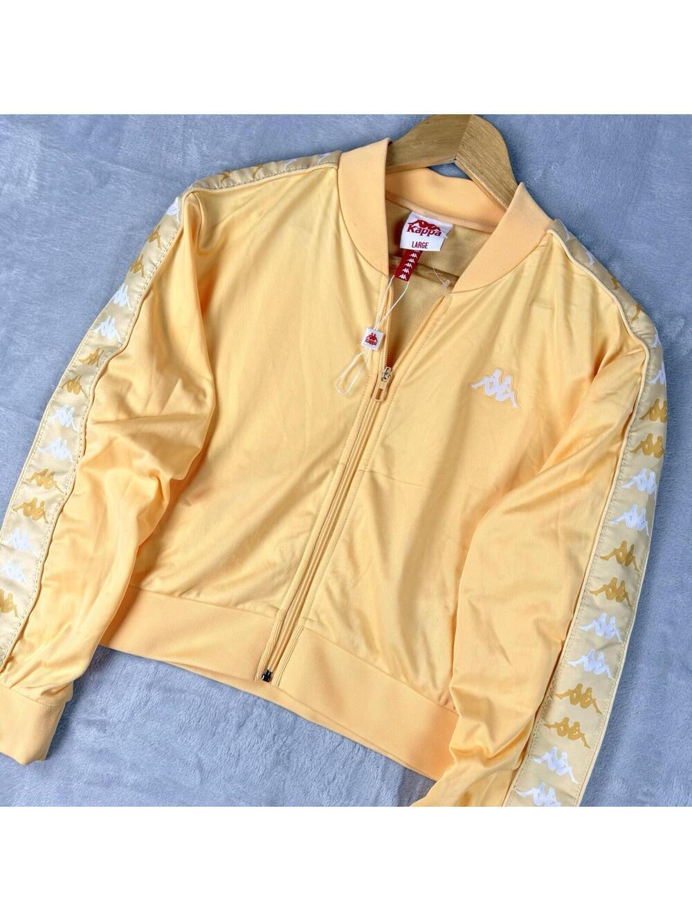 Kappa Jacket Womens L 222 Banda Logo Cropped Y2K Streetwear Tape Yellow Skater